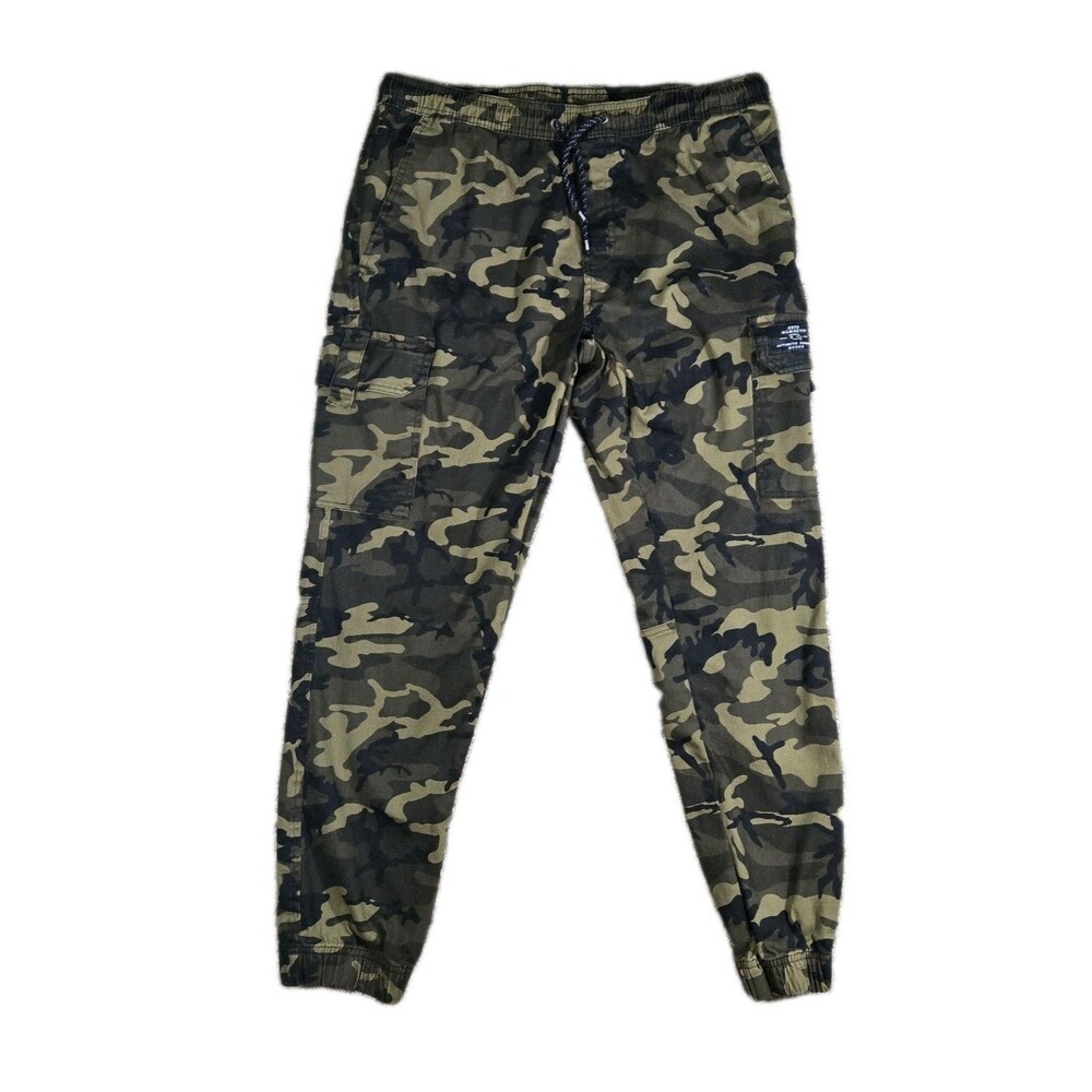 Tony Hawk Cargo Jogger Pants Mens Large Gray Camo Drawstring 34x29